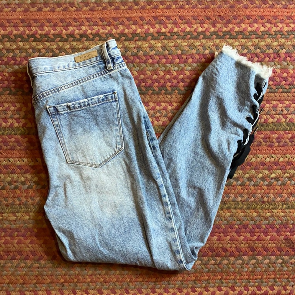 BLANK NYC HIGH RISE TAPERED BLACK LACE UP BOTTOM JEANS